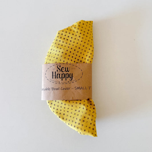 Small Reusable Bowl Cover - Yellow Polka Dots