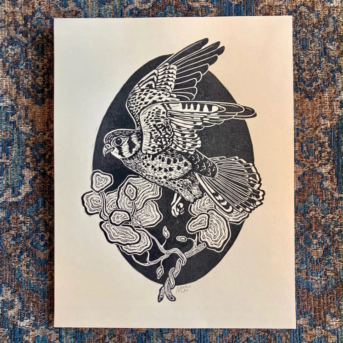 "Kestrel" Lino Print Black
