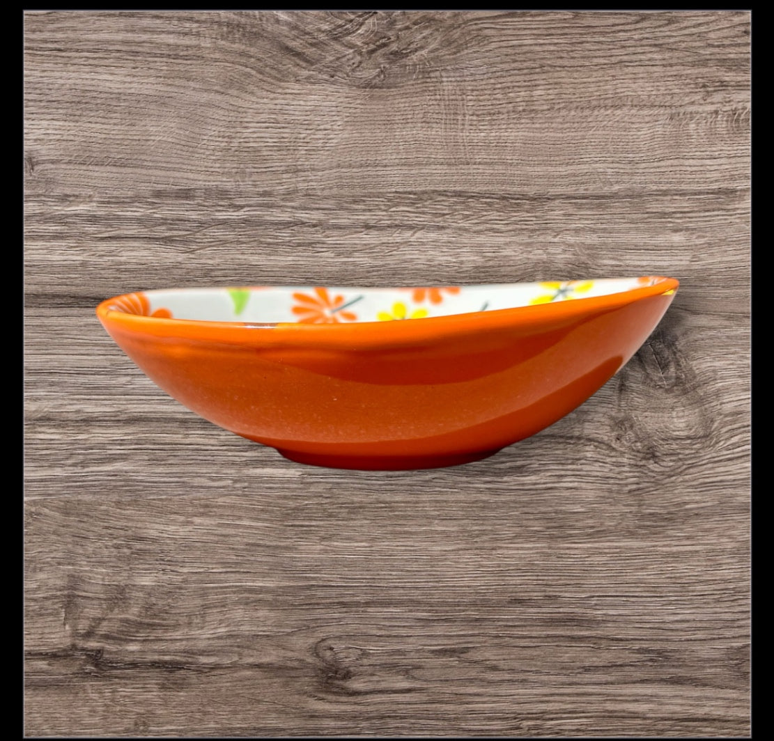 Orange Oval Floral Bowl