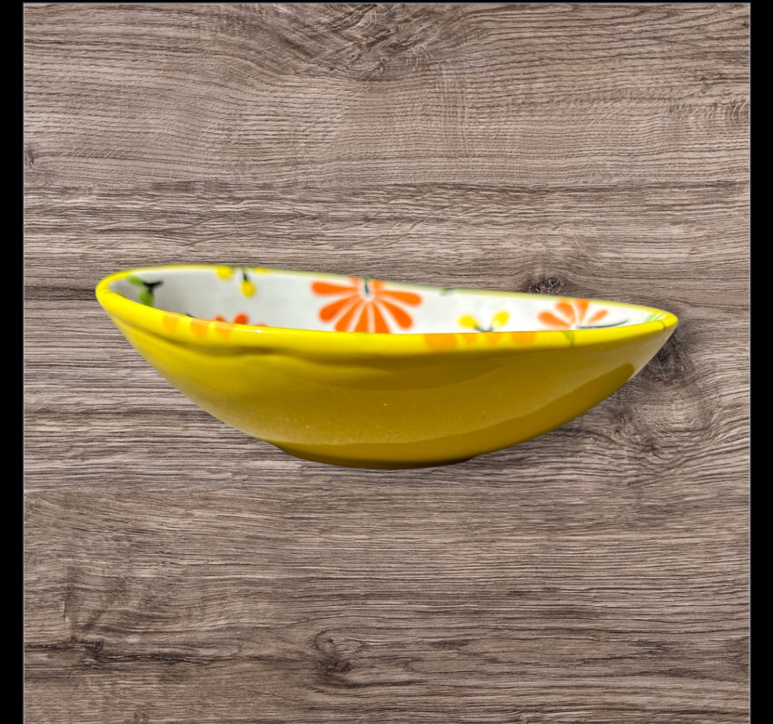 Yellow Oval Floral Bowl