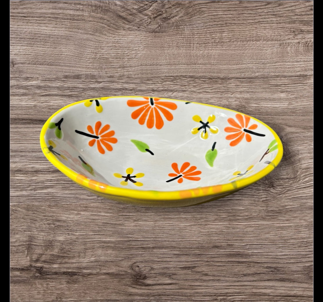 Yellow Oval Floral Bowl