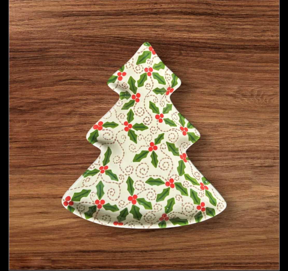 Christmas Tree Plate - Holly Print