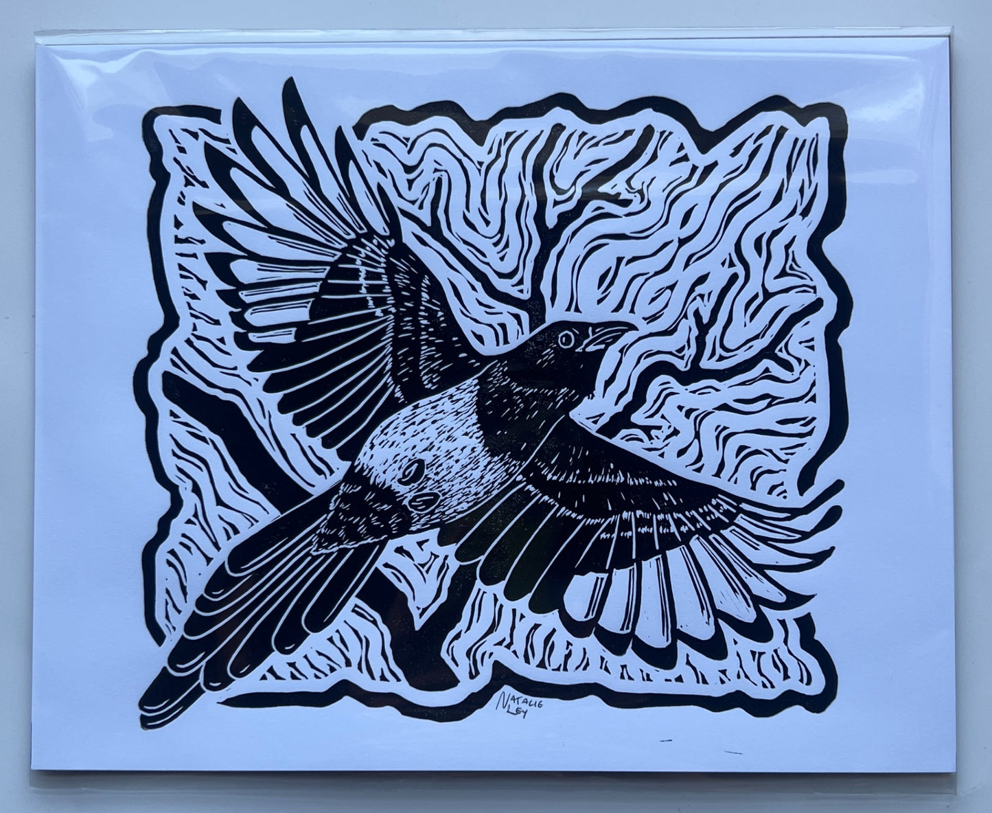 "Magpie" Lino Print