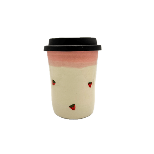 Pastel Pink with Painted Strawberries Travel Mug