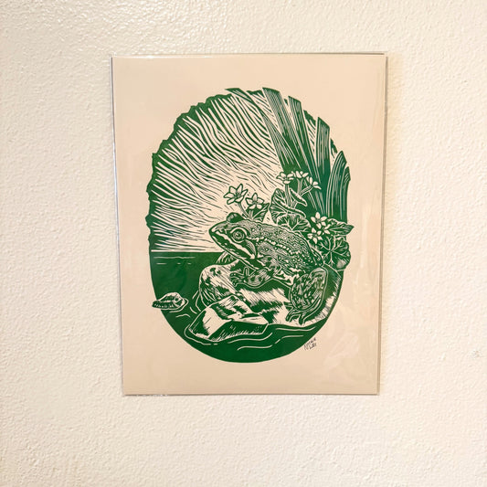 "Columbia Spotted Frog" 8.5 x 11 Green on Cream