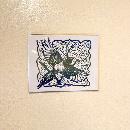 "Magpie" 8 x 10 Blue/Green on White