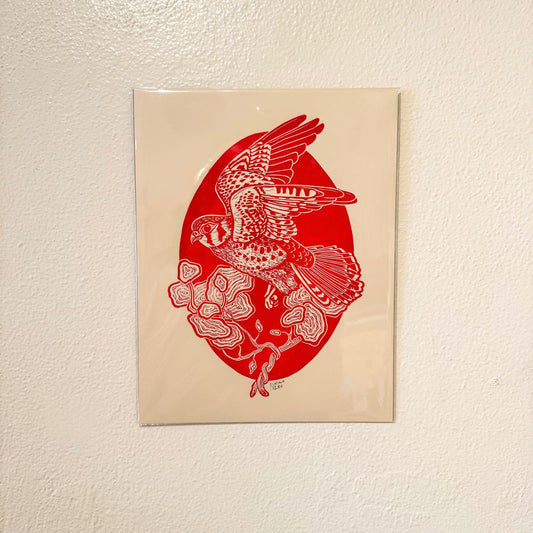 "Kestrel" 8.5 x 11 Red on Cream