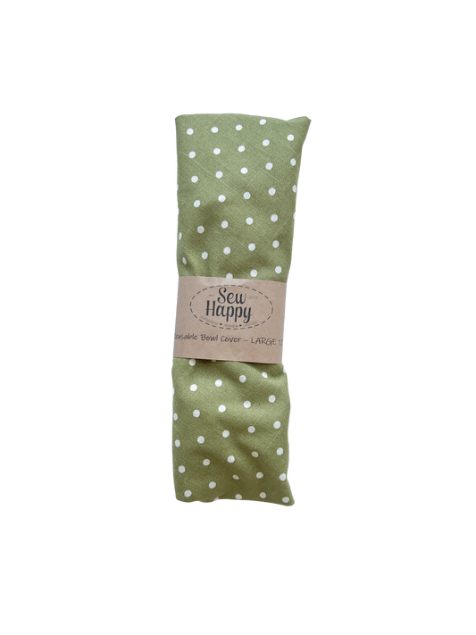 Large Reusable Bowl Cover - White and Green Polka Dot