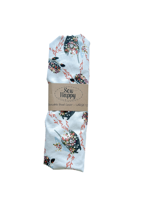 Large Reusable Bowl Cover - Floral Sea Creatures