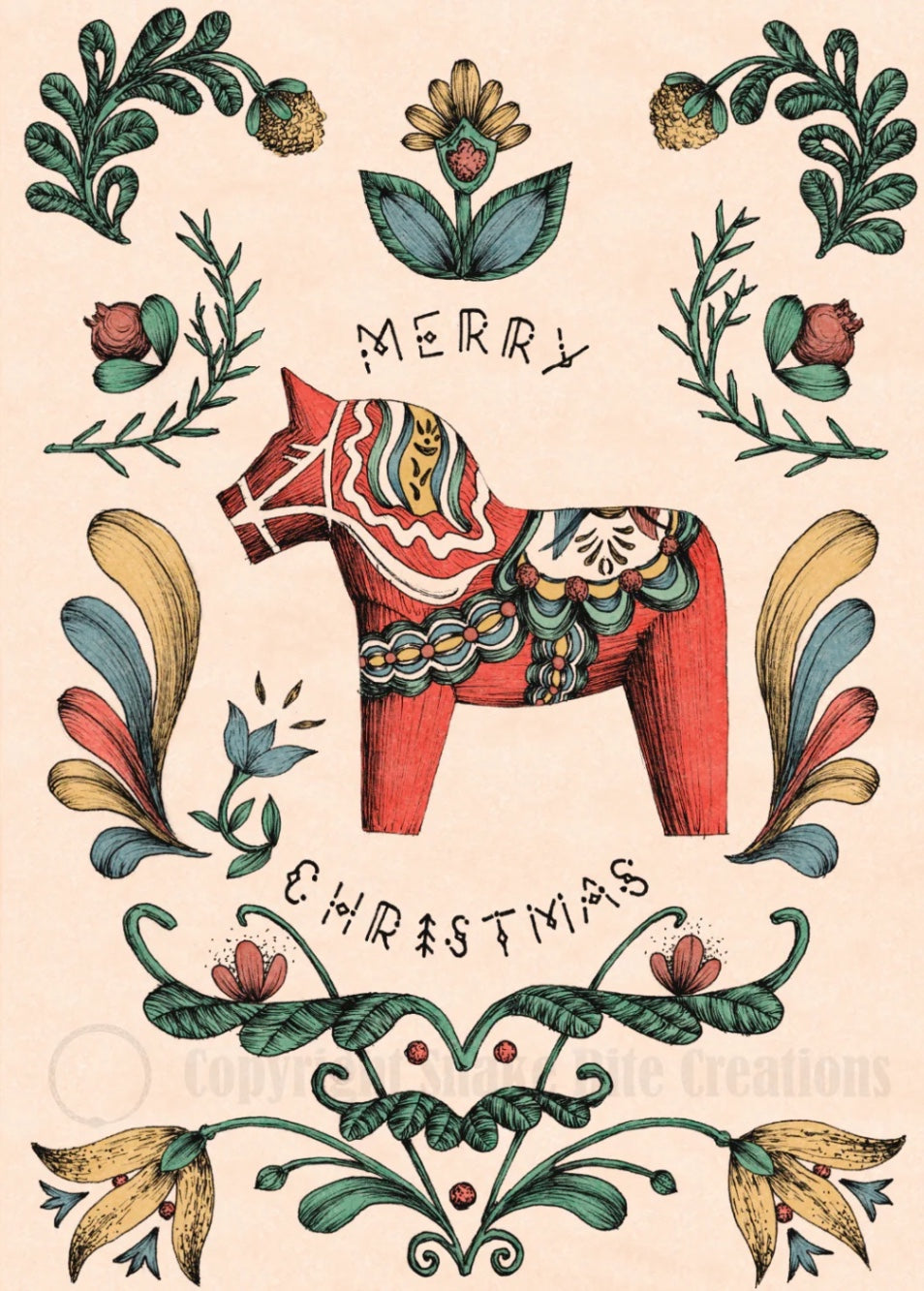 "Merry Christmas" Scandinavian Horse Card