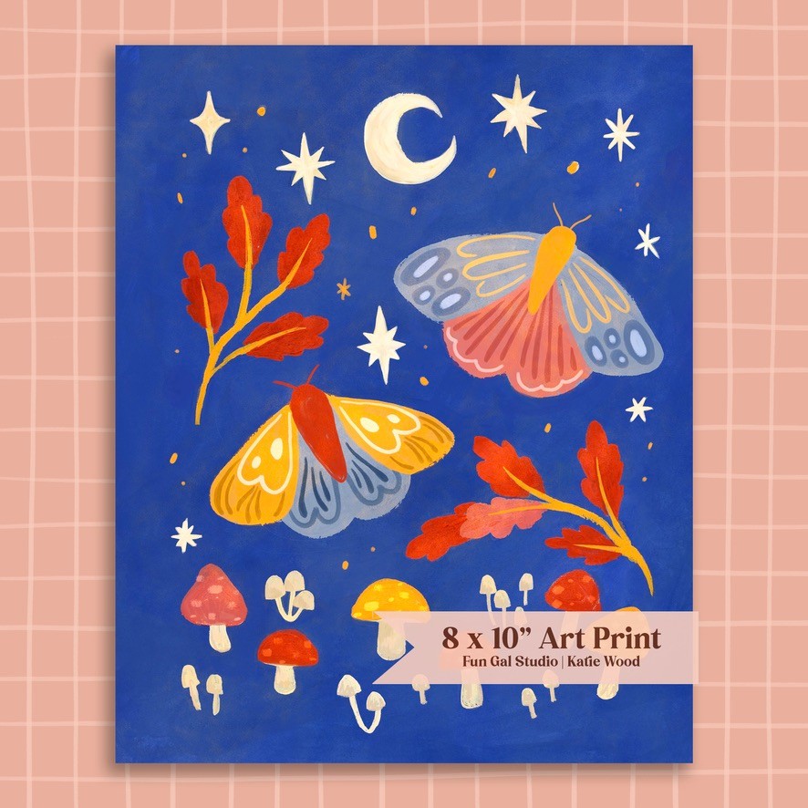 Moonlight Moths Art Print