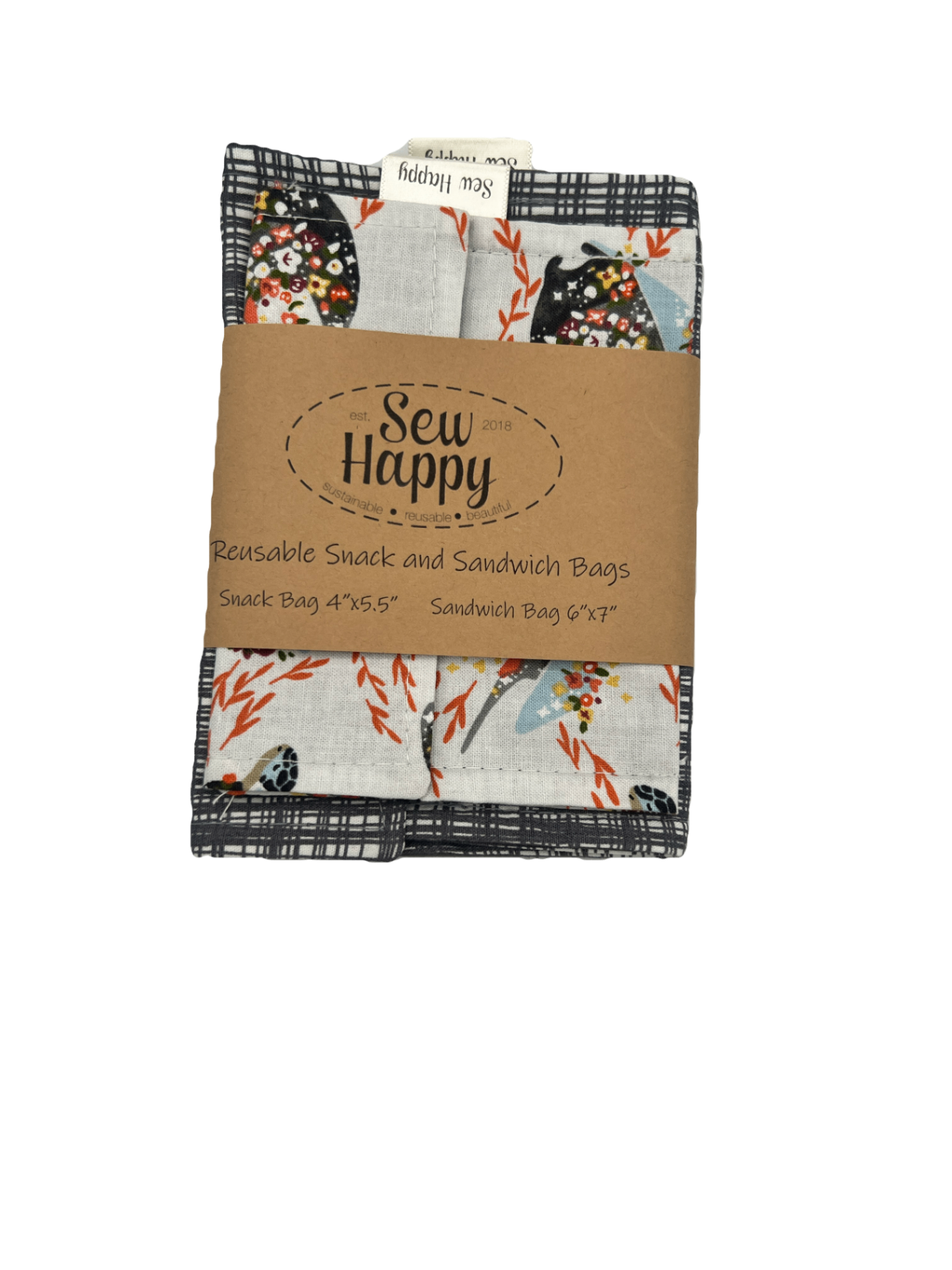 Reusable Snack and Sandwich Bags - Sea Creatures/ Crosshatching