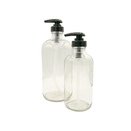 Clear Glass Bottle with Black Pump