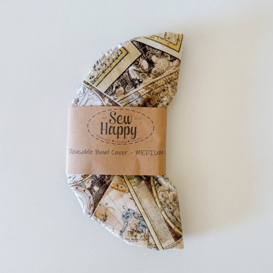 Medium Reusable Bowl Cover - Maps