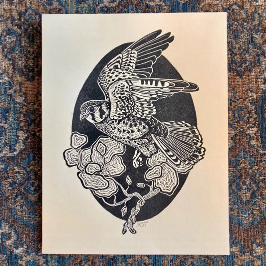 'Kestrel' Lino Print Black