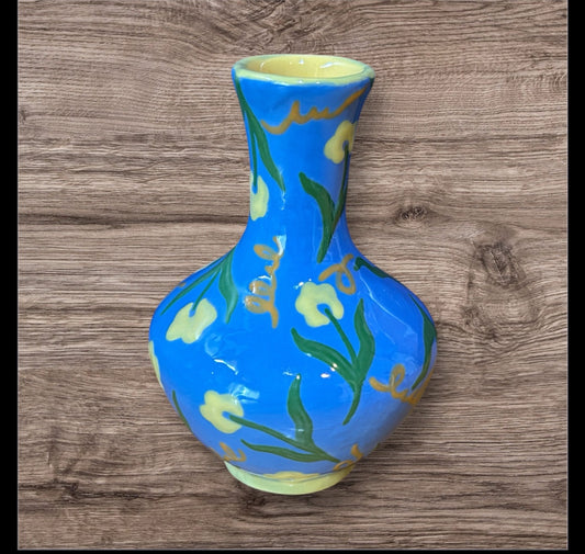Blue Floral Greek Vase