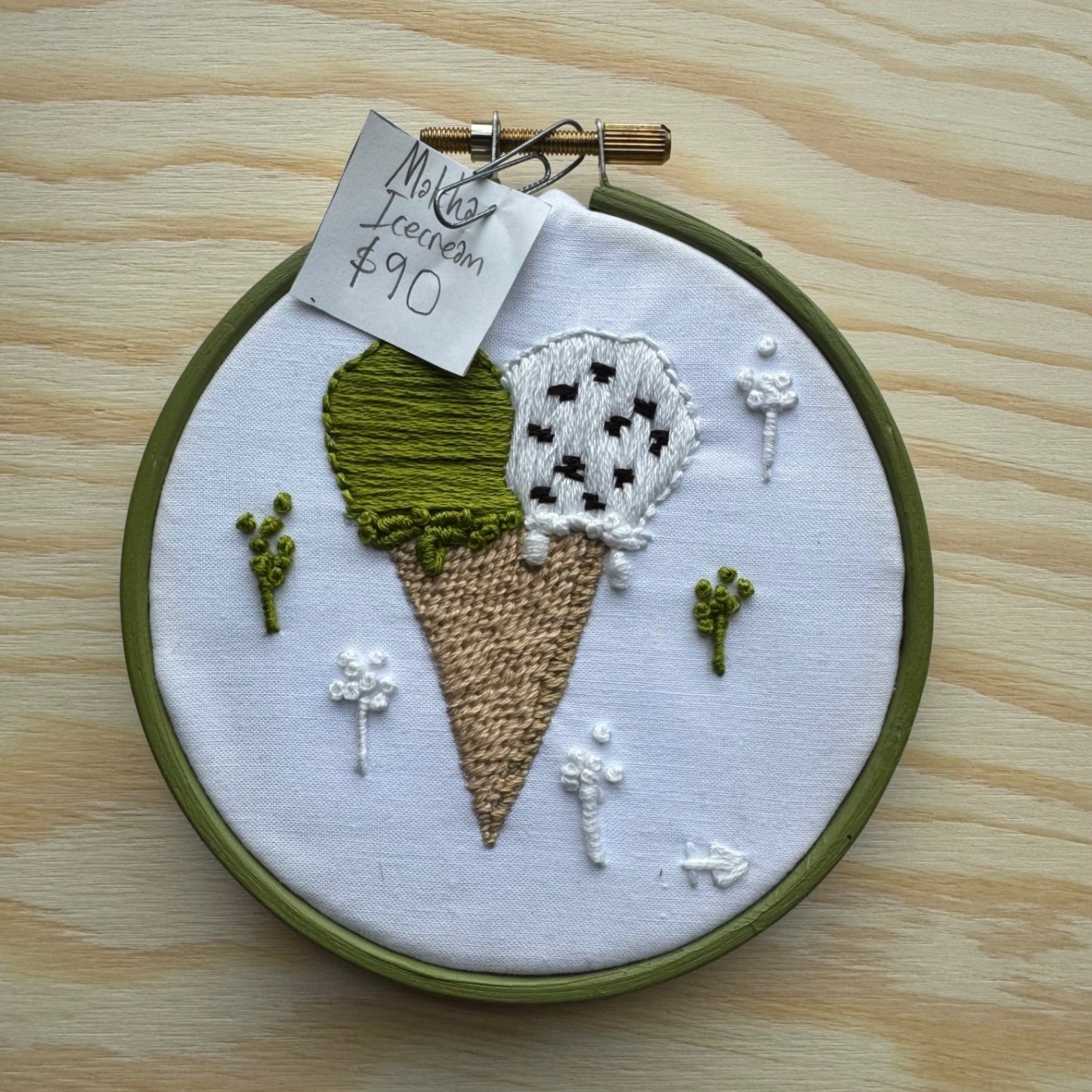 Matcha Ice Cream - Handmade Embroidery