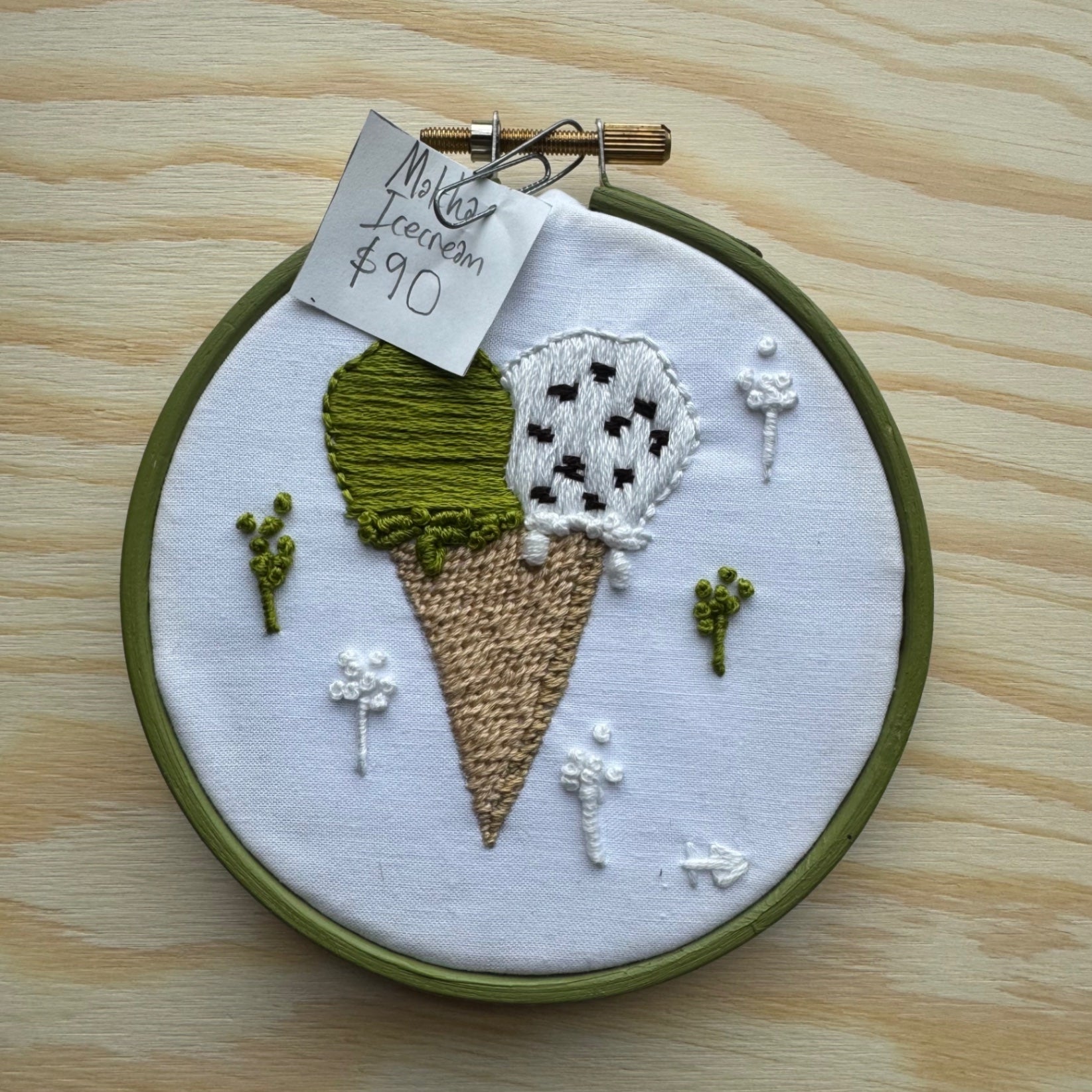 Matcha Ice Cream - Handmade Embroidery
