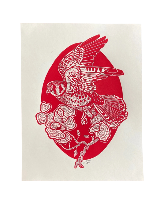 "Kestrel" Lino Print Red