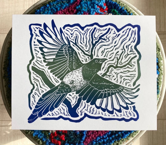"Magpie" Lino Print
