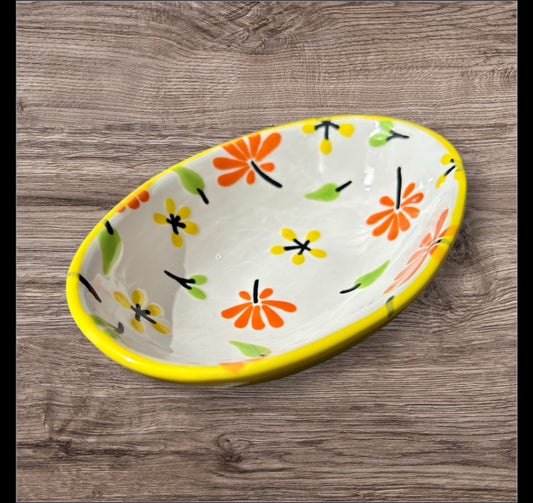 Yellow Oval Floral Bowl