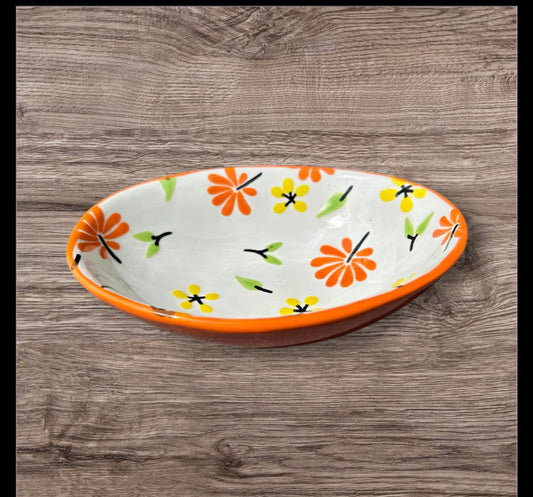 Orange Oval Floral Bowl