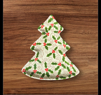 Christmas Tree Plate - Holly Print