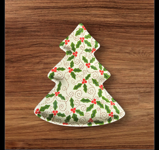 Christmas Tree Plate - Holly Print