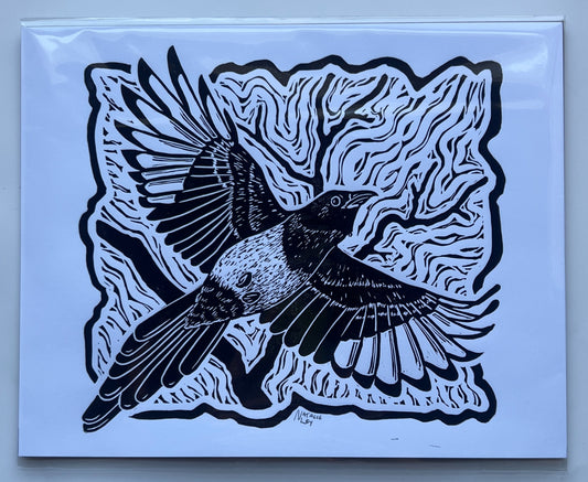 "Magpie" Lino Print