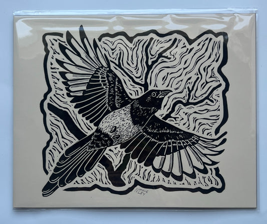 "Magpie" Lino Print