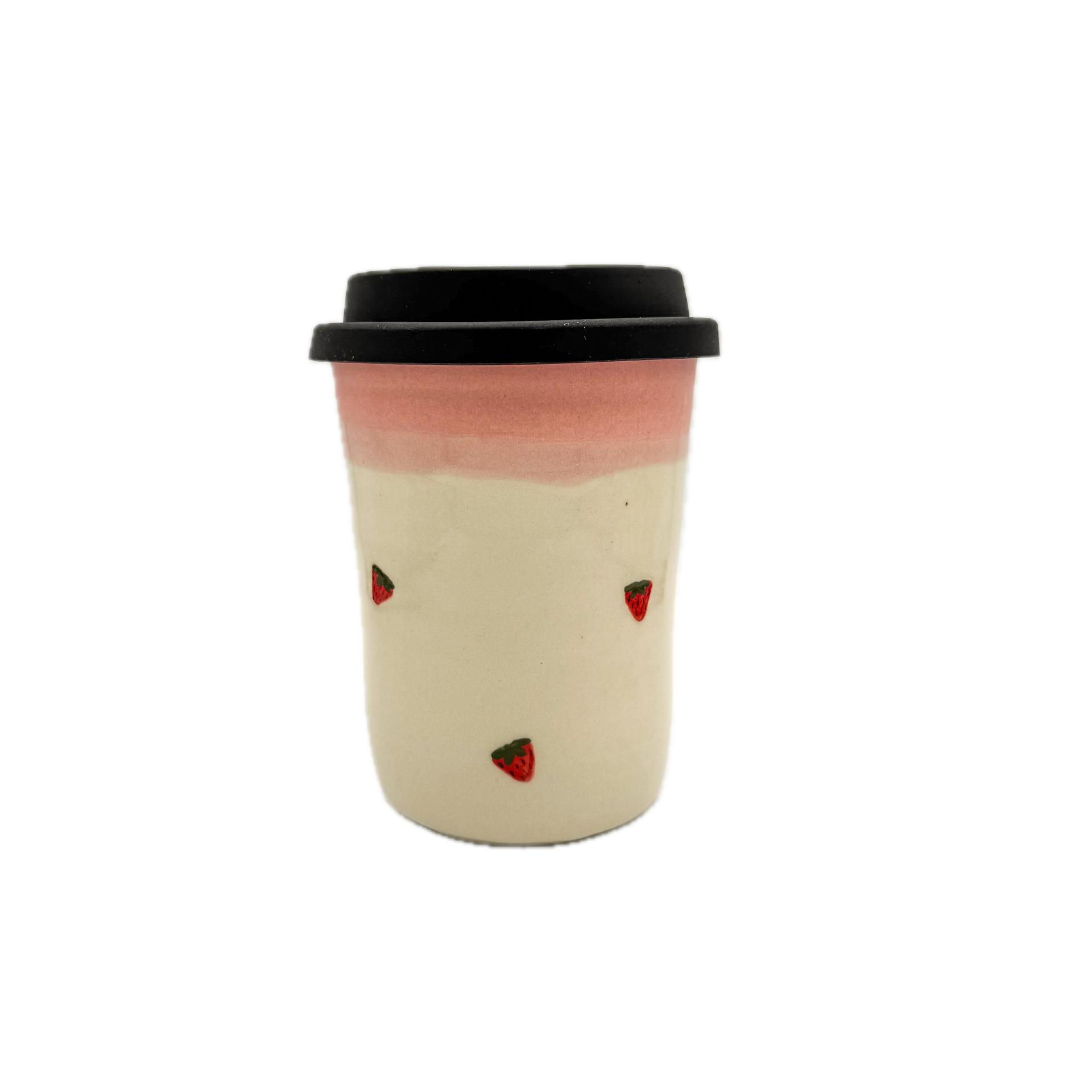 Pastel Pink with Painted Strawberries Travel Mug