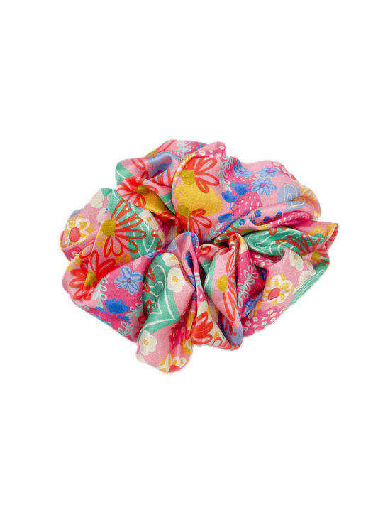 Scrunchie - Pink with Multicoloured Florals