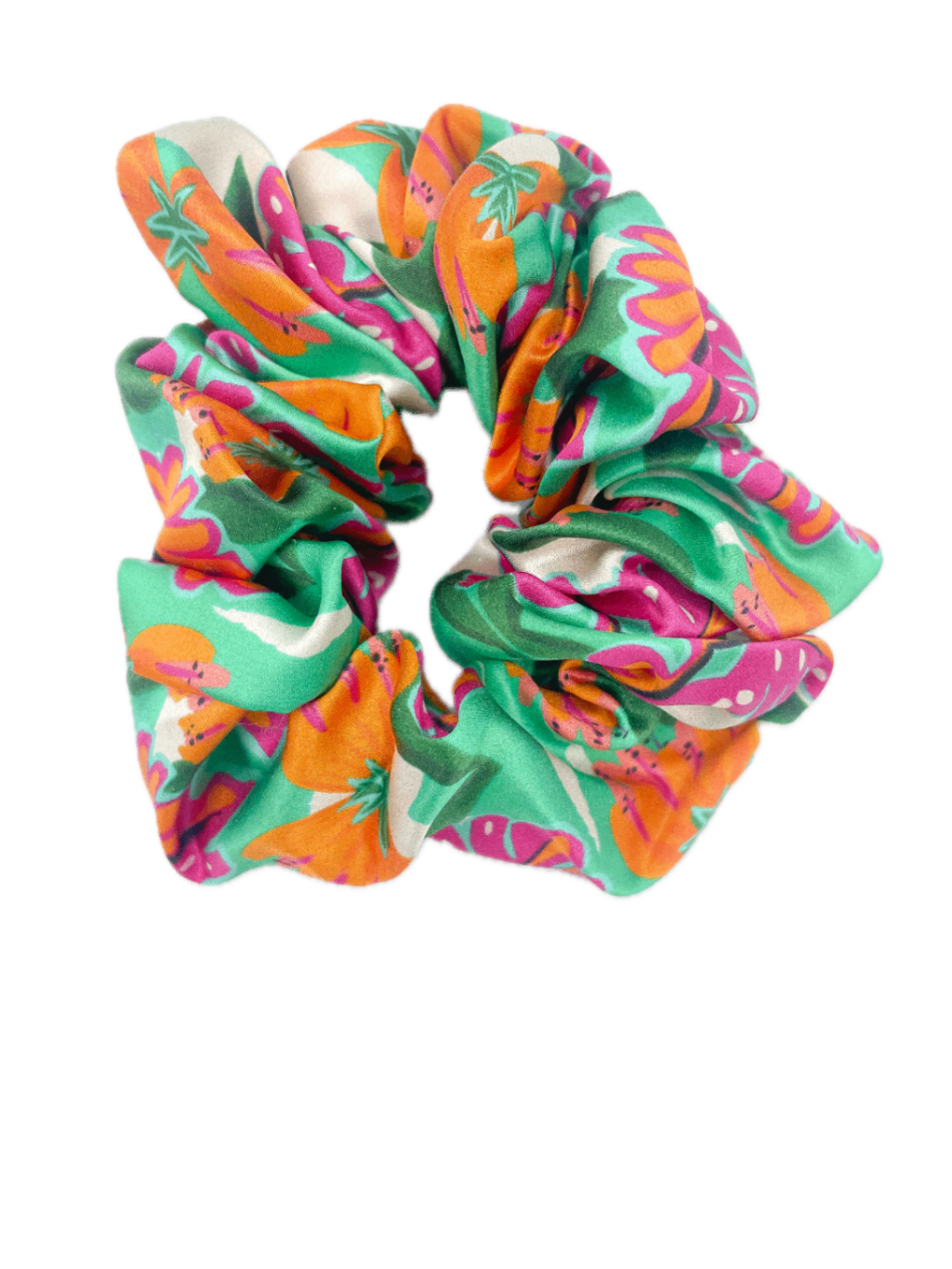 Scrunchie - Green with Pink Monstera Leaves