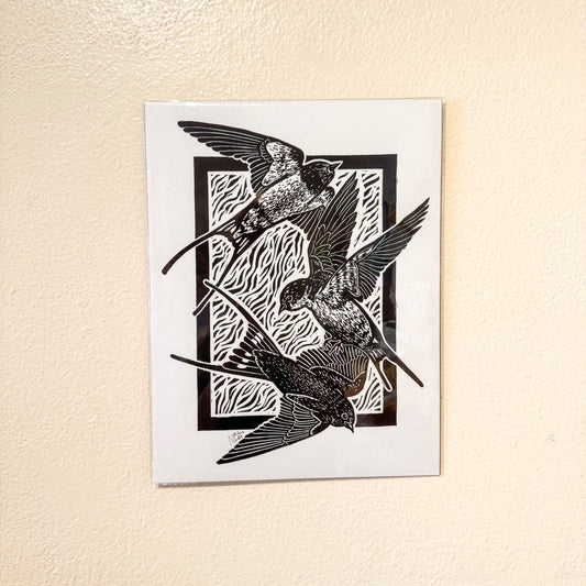"Three Swallows" 8.5 x 11 Black Ink on White