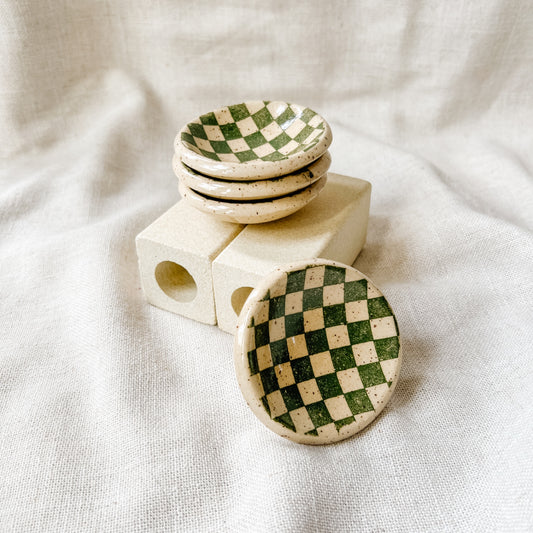 Mini Trinket Dish - Green Checkers