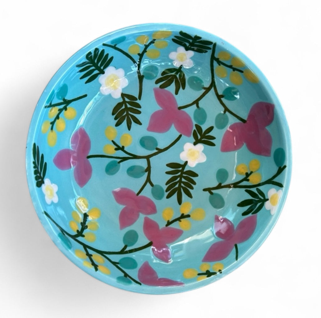 Round Dish - Turquoise Flowers