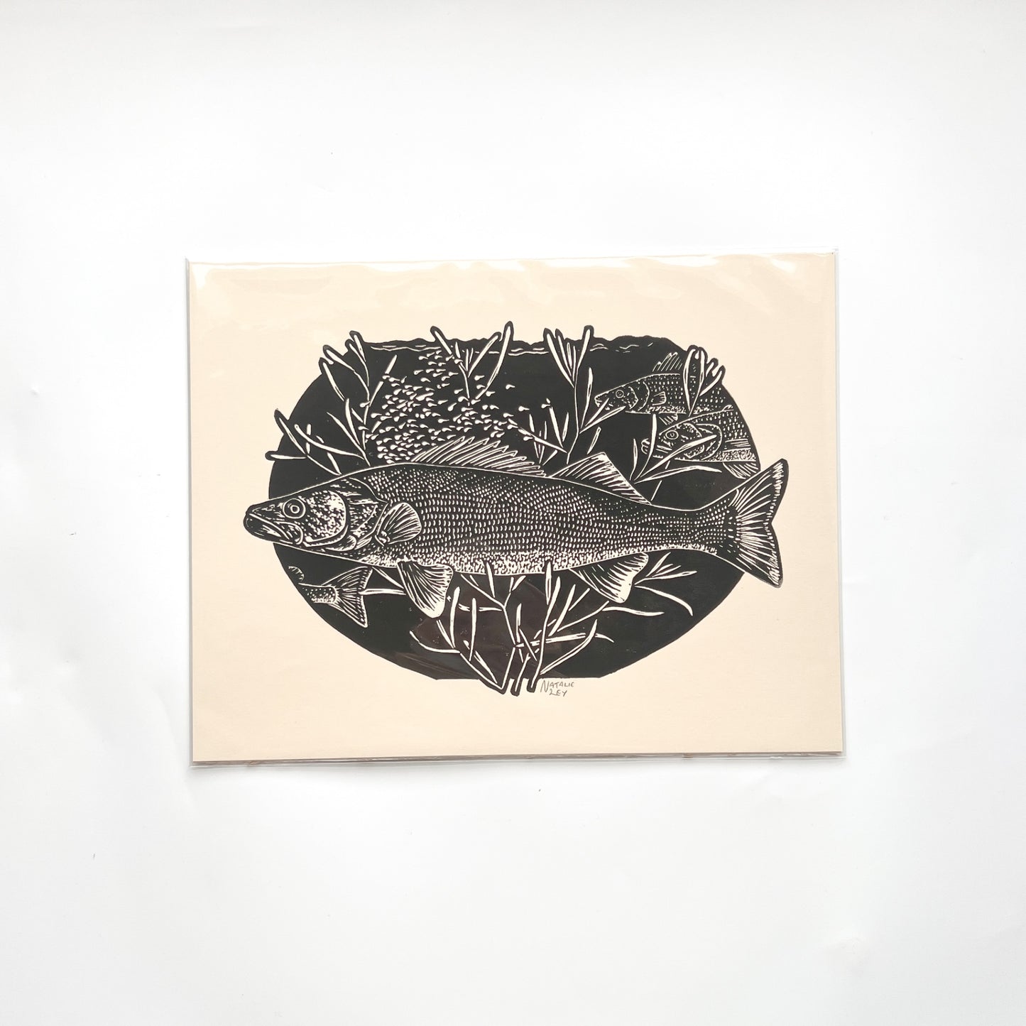 "Walleye Fish" 8.5 x 11 Black on Cream