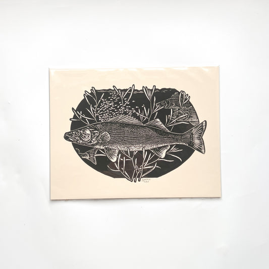"Walleye Fish" 8.5 x 11 Black on Cream