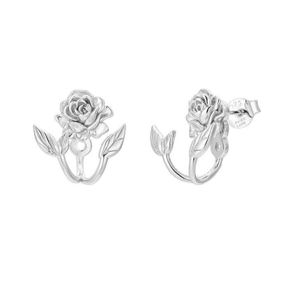 Climbing Rose Ear Jackets - Silver