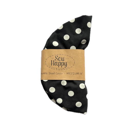 Medium Reusable Bowl Cover - Black and White Polka Dots