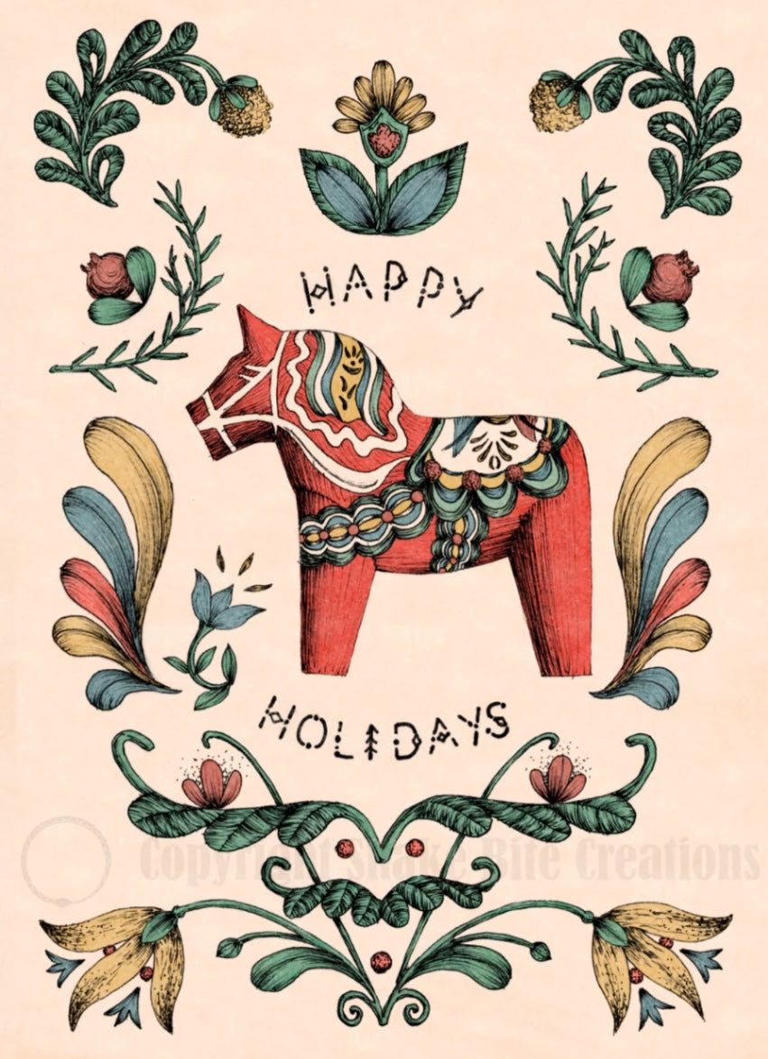 "Happy Holidays" Scandinavian Horse Card