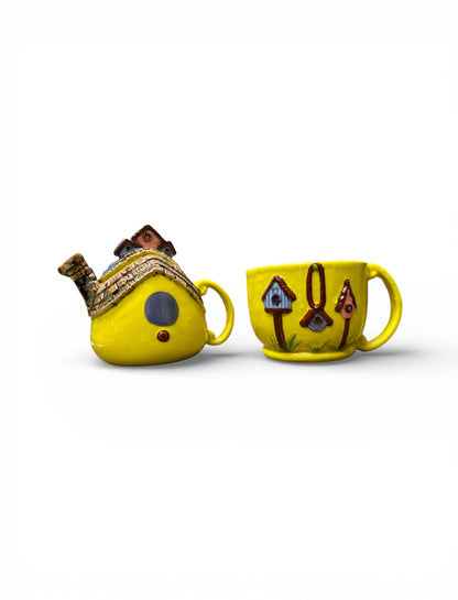 Three Piece Birdhouse Tea Pot