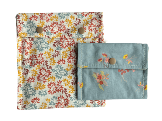 Reusable Snack and Sandwich Bags - Leaves & Blue Floral