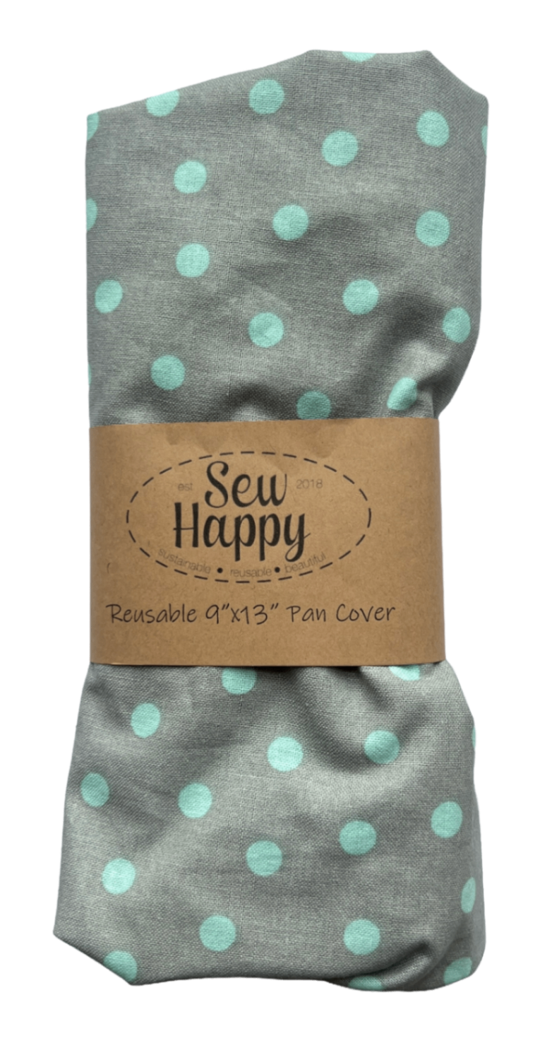 Reusable 9" x 13" Pan Cover - Blue Dots on Grey