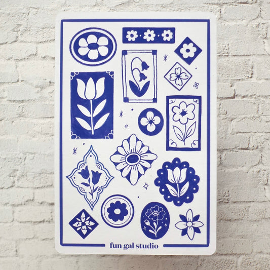 Blue Vintage Floral Sticker Sheet