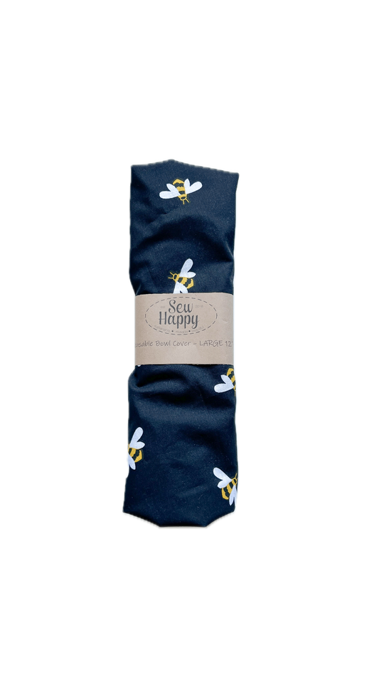 Large Reusable Bowl Cover - Black with Bees
