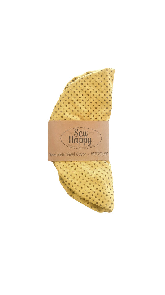Small Reusable Bowl Cover - Yellow Polka Dots