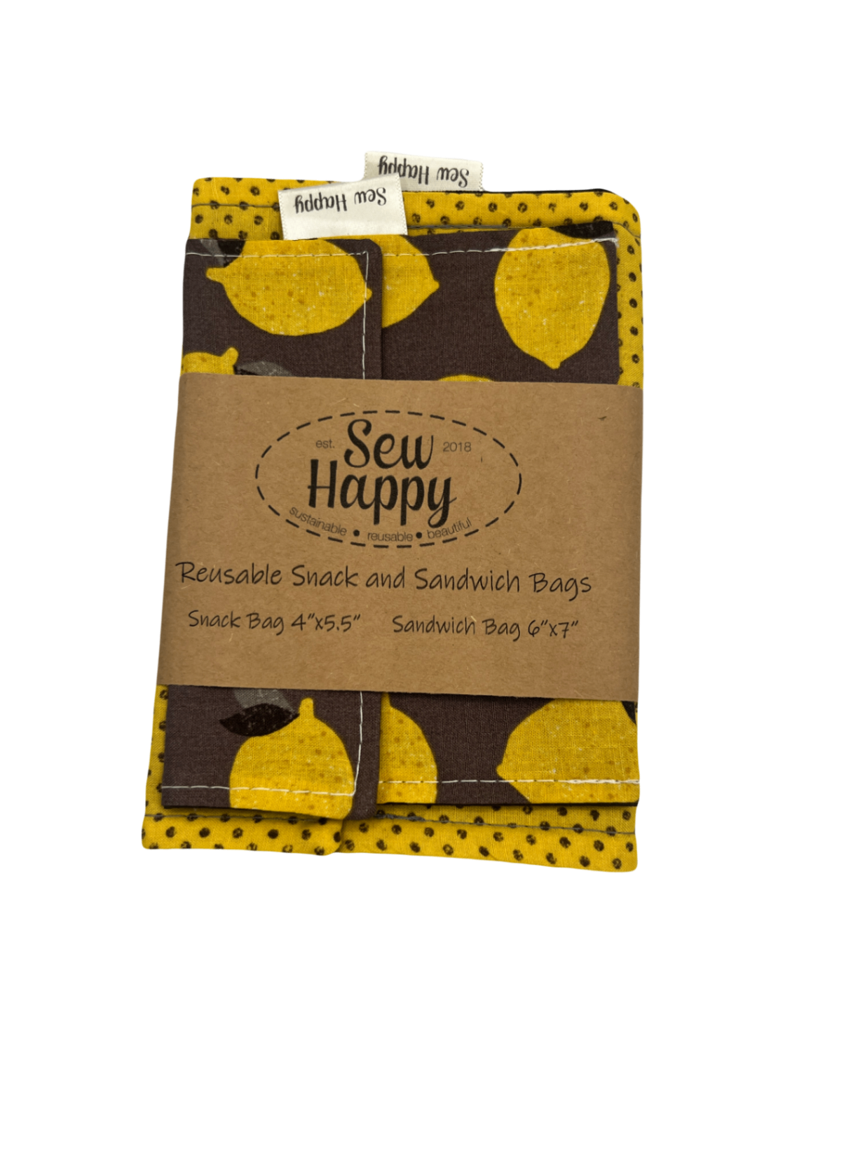 Reusable Snack and Sandwich Bags - Lemons/Polka Dots