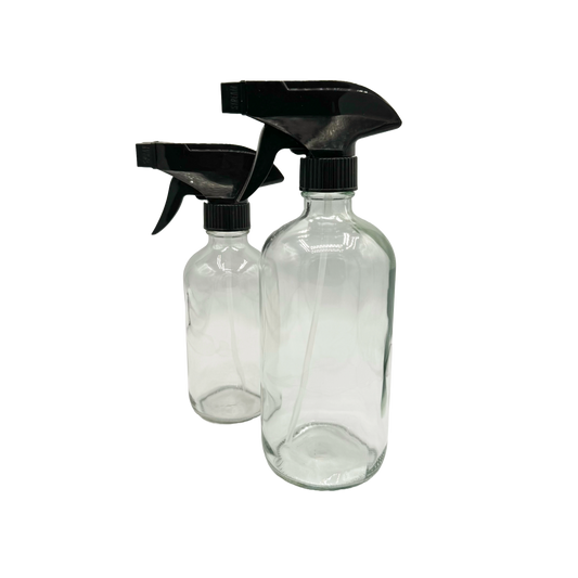 Clear Glass Bottle with Black Trigger Spray