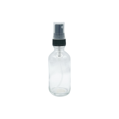 Small Clear Glass Bottle with Black Spray Cap